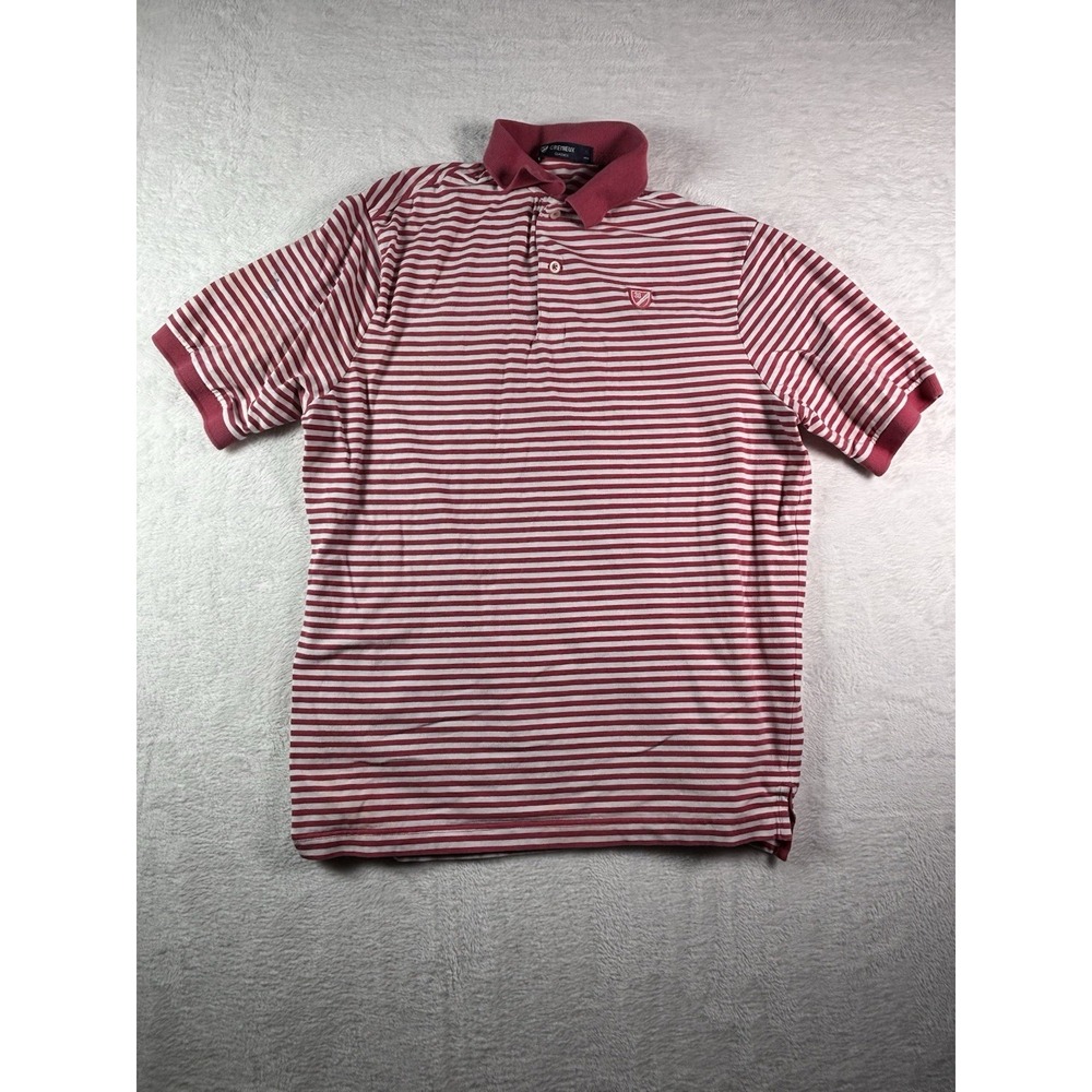 Daniel Cremieux Classics Rose White Striped Cotton Polo Shirt Mens Medium